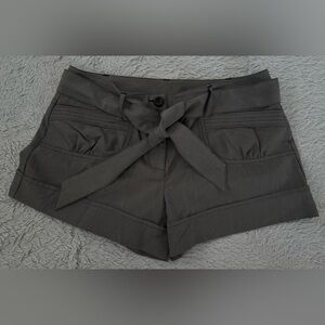 Ally B Y2K Gray Adjustable Belt Waist Tie Shorts w/ Front Double Button Zip